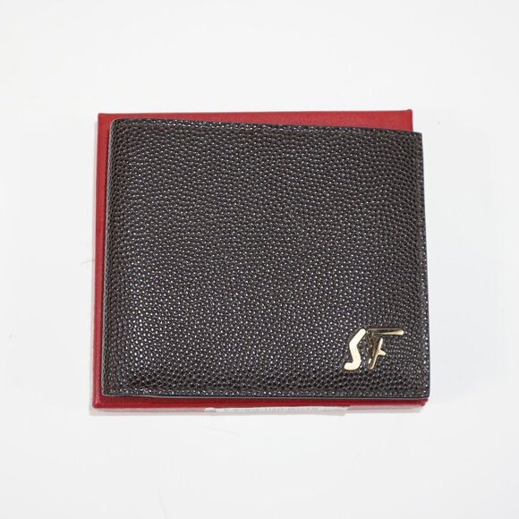 Salvatore Ferragamo Made in Italy Dark Brown Pebble Leather Bifold Wallet - Picture 1 of 4